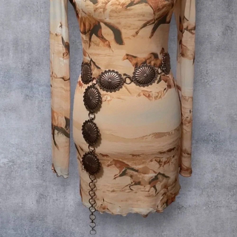 Western Concho Copper-tone Western Boho Statement Chain Concho Belt